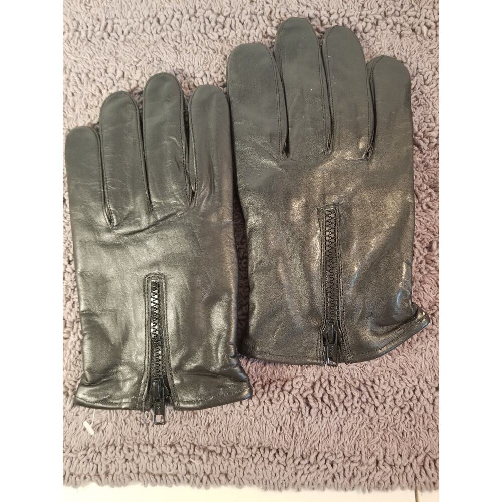 Mens BLACK Leather UnZip‎ Easy Off/On Gloves Size XXL Moto Style